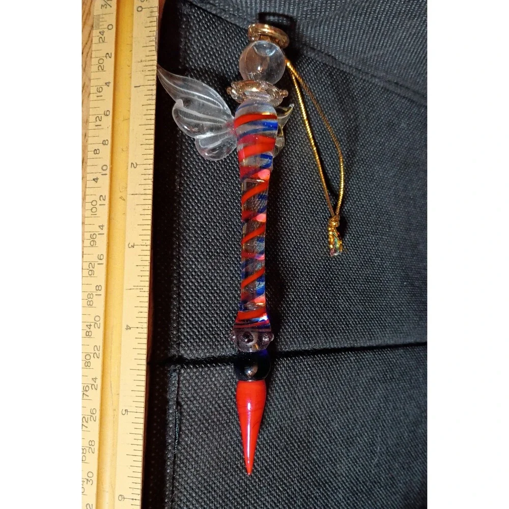 Hand Blown Glass Angel Ornaments Pair Colorful Spiral Icicle 5.25 Inch Set of 2